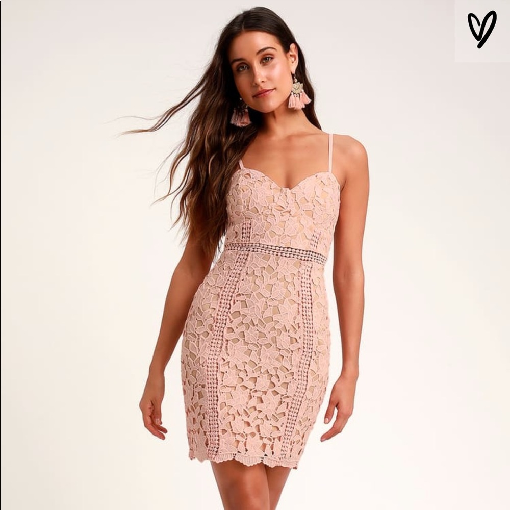 NWT Lulu’s Giovanni Blush Lace Sheath Dress XS